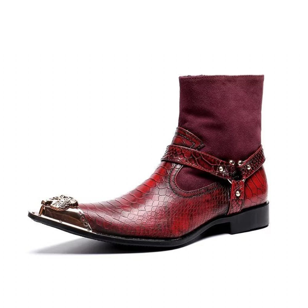 Bottes Pour Hommes Habillées Cuir Gaufré Croco Exquises - Rouge