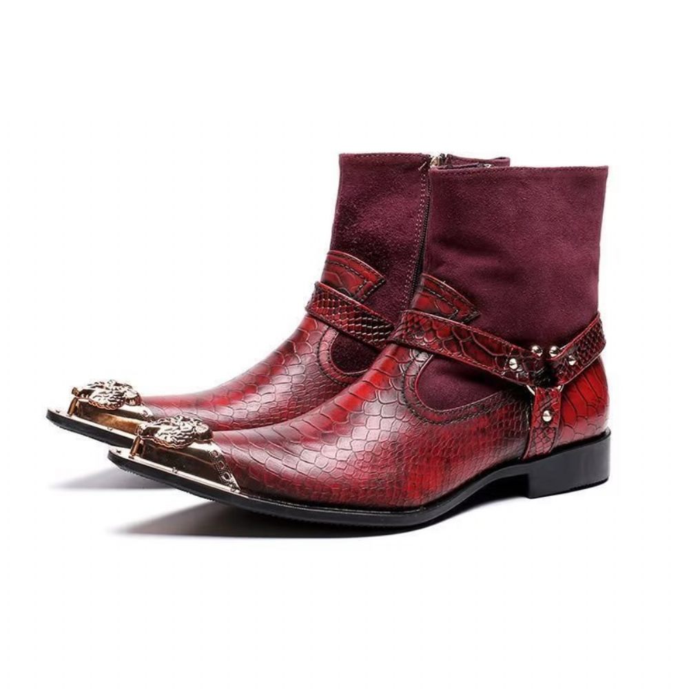 Bottes Pour Hommes Habillées Cuir Gaufré Croco Exquises - Rouge