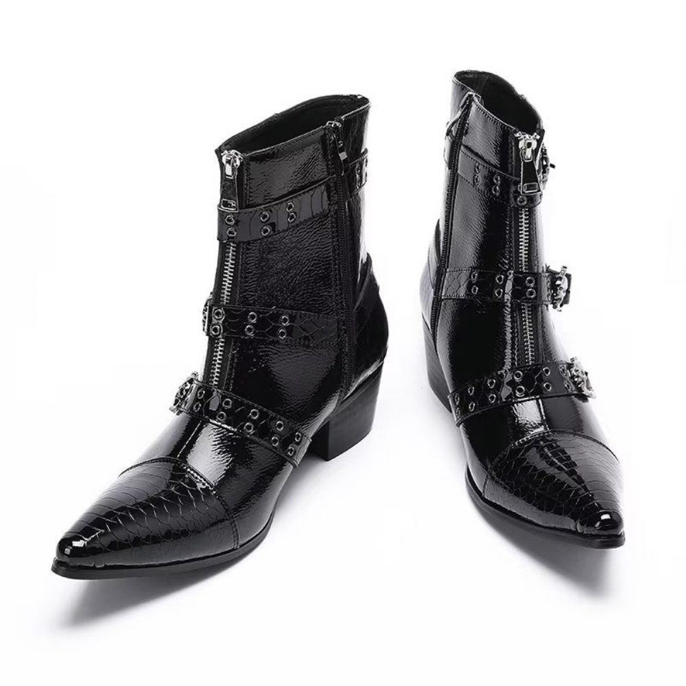 Bottes Pour Hommes Habillées Cuir À Motif - Noir