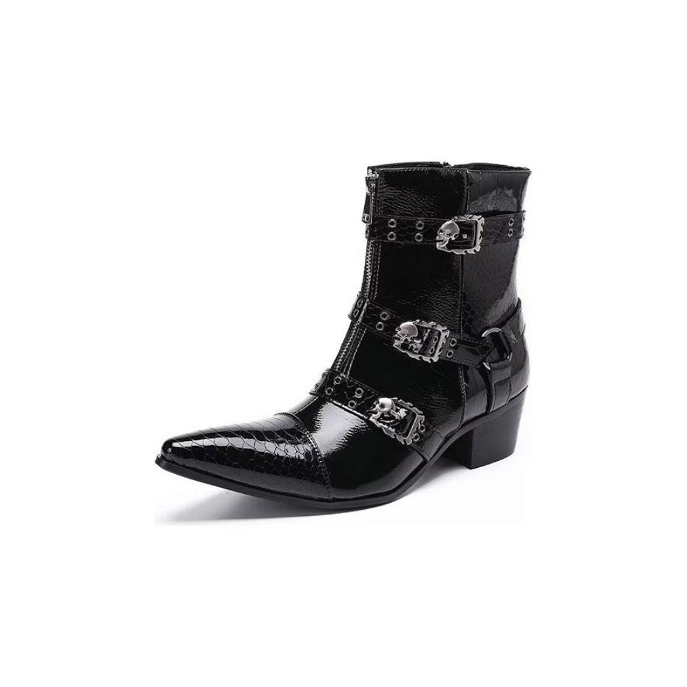 Bottes Pour Hommes Habillées Cuir À Motif - Noir