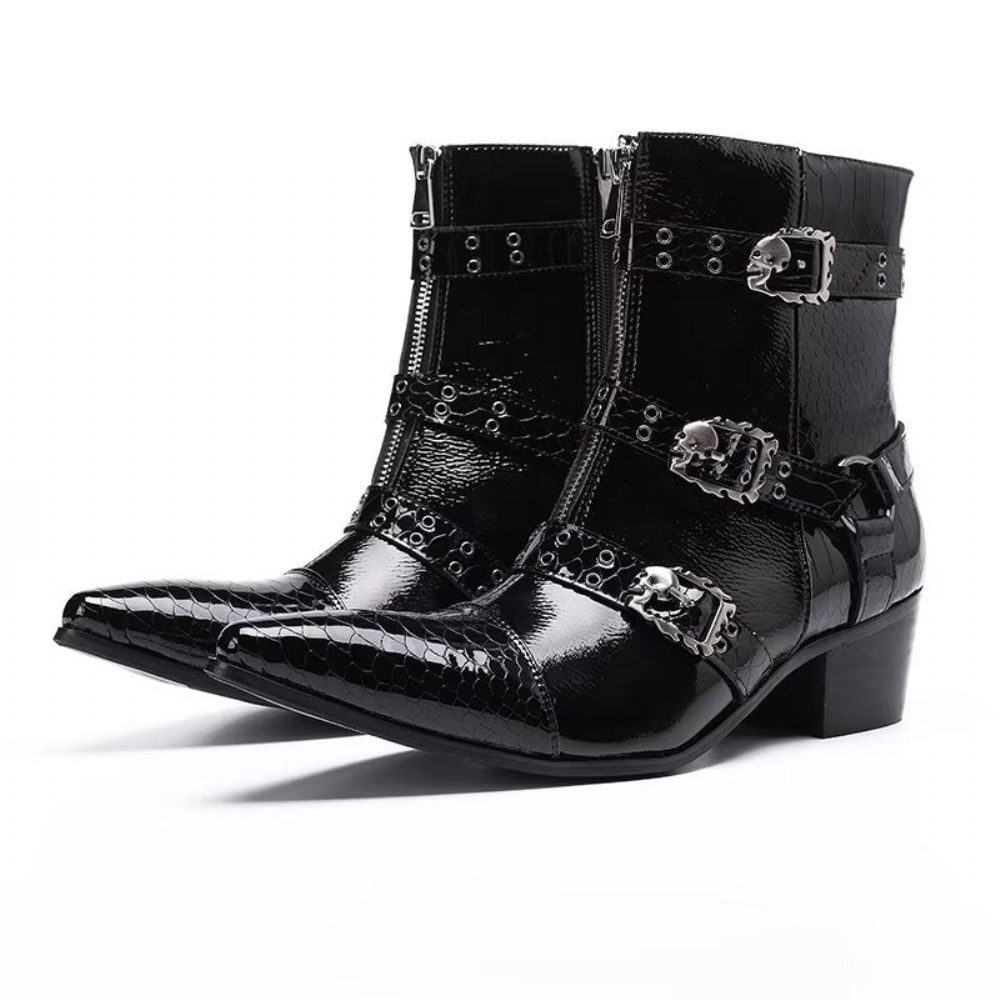 Bottes Pour Hommes Habillées Cuir À Motif - Noir