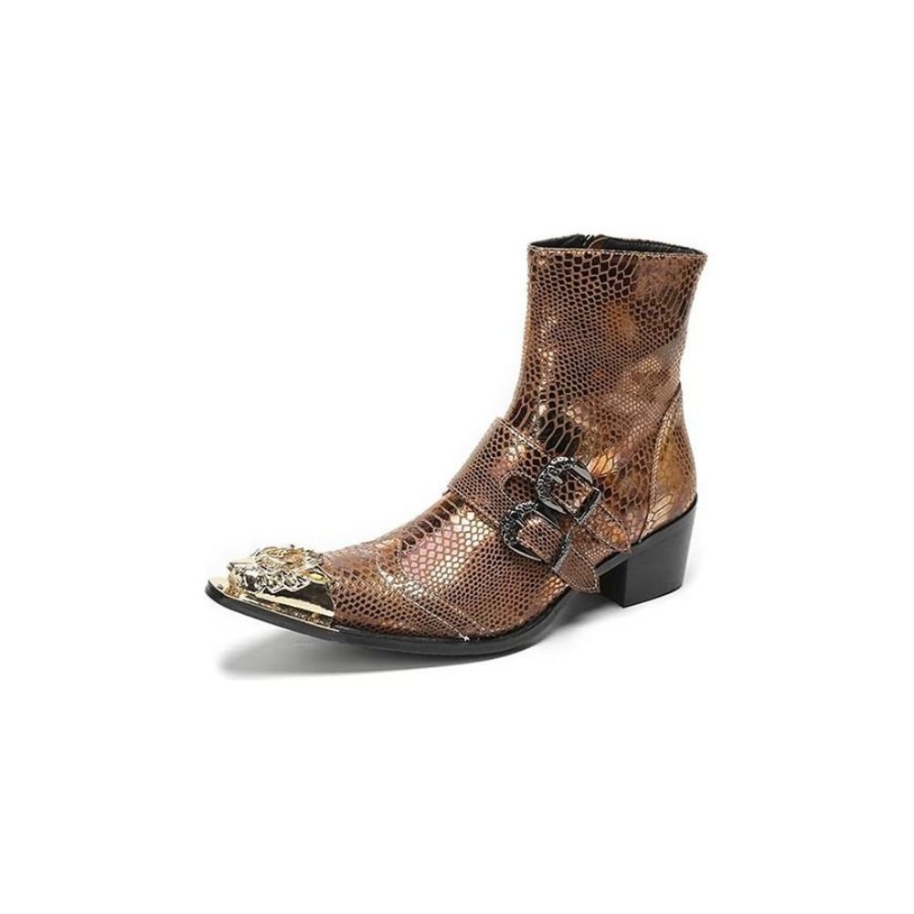 Bottes Pour Hommes Habillées Cuir À Motif Croco Lux - Or