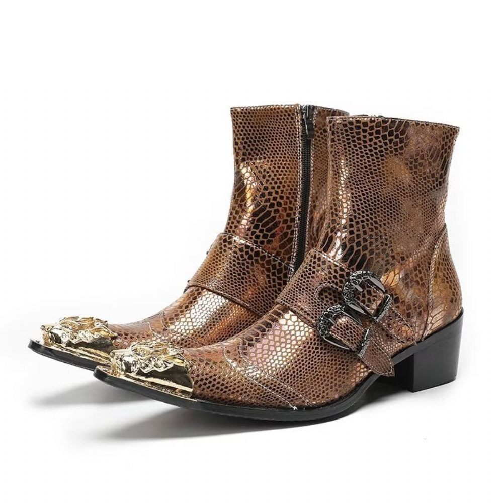 Bottes Pour Hommes Habillées Cuir À Motif Croco Lux - Or