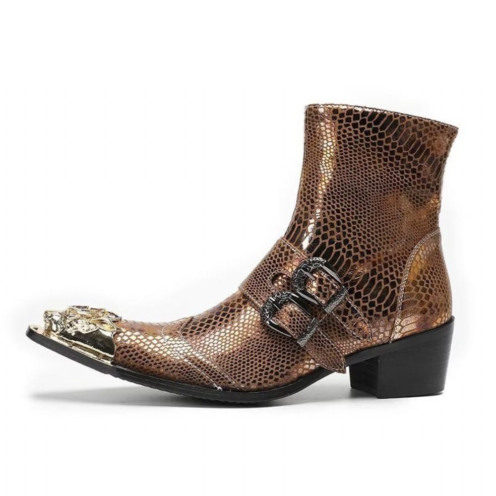 Bottes Pour Hommes Habillées Cuir À Motif Croco Lux - Or