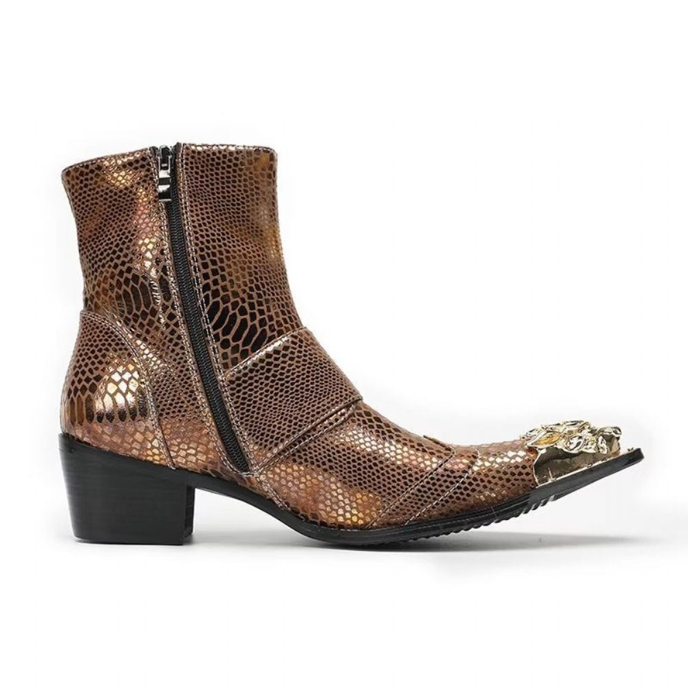 Bottes Pour Hommes Habillées Cuir À Motif Croco Lux - Or