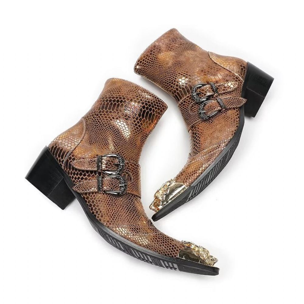 Bottes Pour Hommes Habillées Cuir À Motif Croco Lux - Or