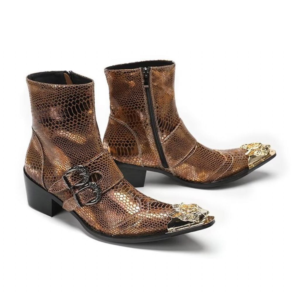 Bottes Pour Hommes Habillées Cuir À Motif Croco Lux - Or