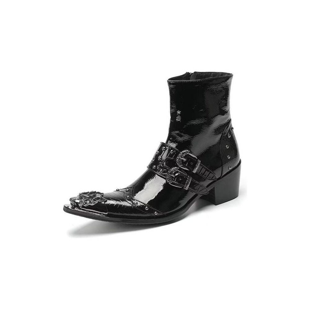 Bottes Pour Hommes Habillées Cuir À Motif Croco Lux - Noir