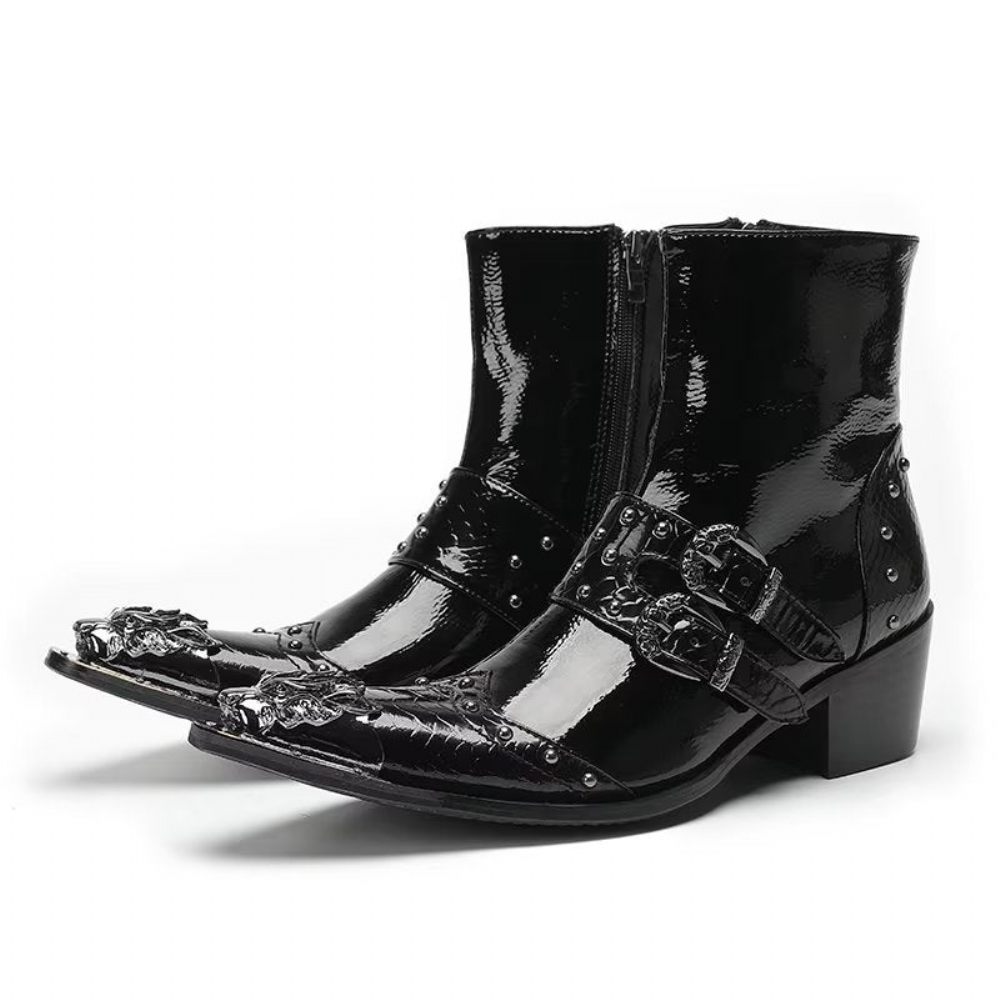 Bottes Pour Hommes Habillées Cuir À Motif Croco Lux - Noir