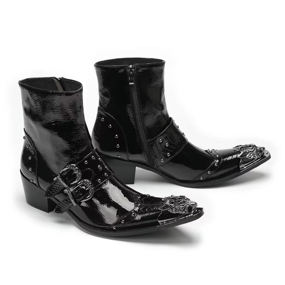 Bottes Pour Hommes Habillées Cuir À Motif Croco Lux - Noir