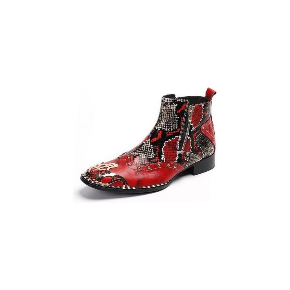 Bottes Pour Hommes Habillées Cuir Peau Serpent Exotique - Rouge