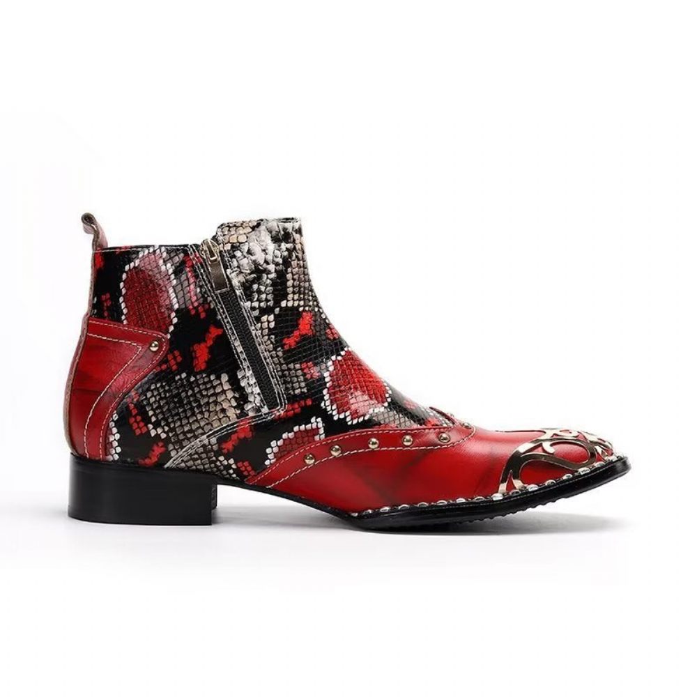 Bottes Pour Hommes Habillées Cuir Peau Serpent Exotique - Rouge