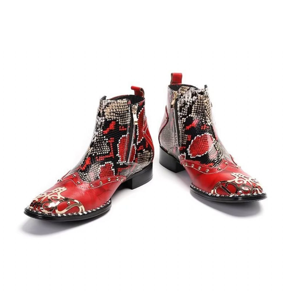 Bottes Pour Hommes Habillées Cuir Peau Serpent Exotique - Rouge