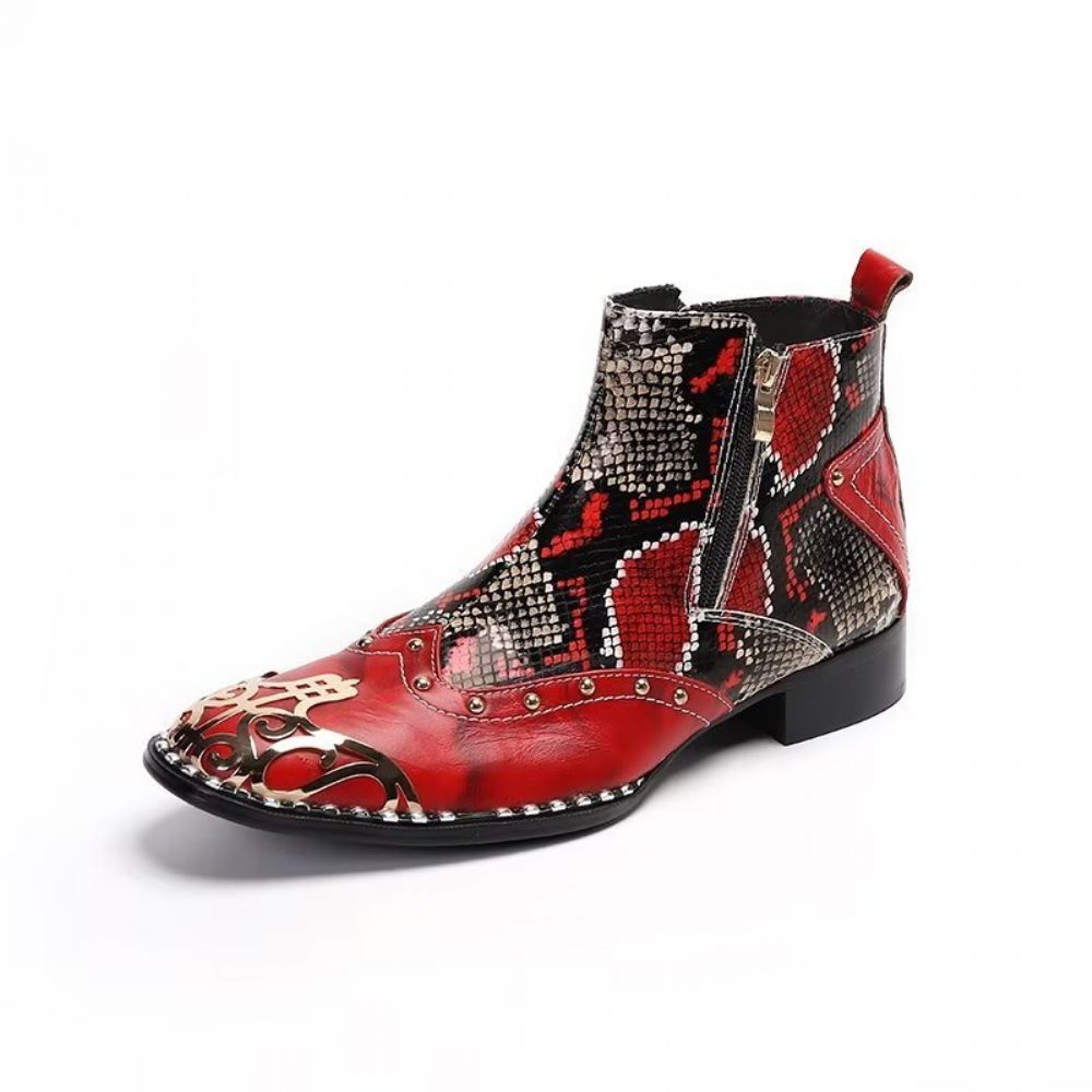 Bottes Pour Hommes Habillées Cuir Peau Serpent Exotique - Rouge