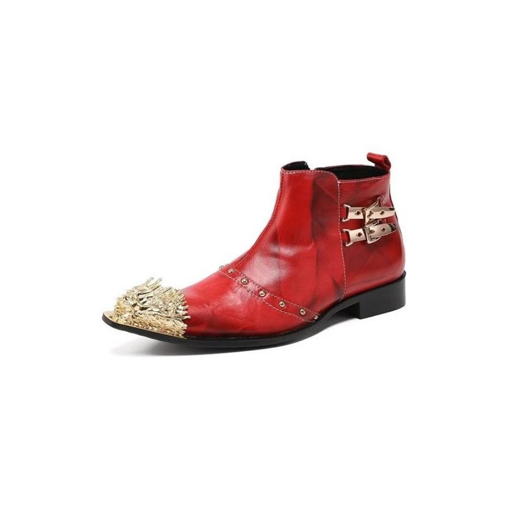 Bottes Pour Hommes Habillées Cuir À Texture Croco Exquises - Rouge