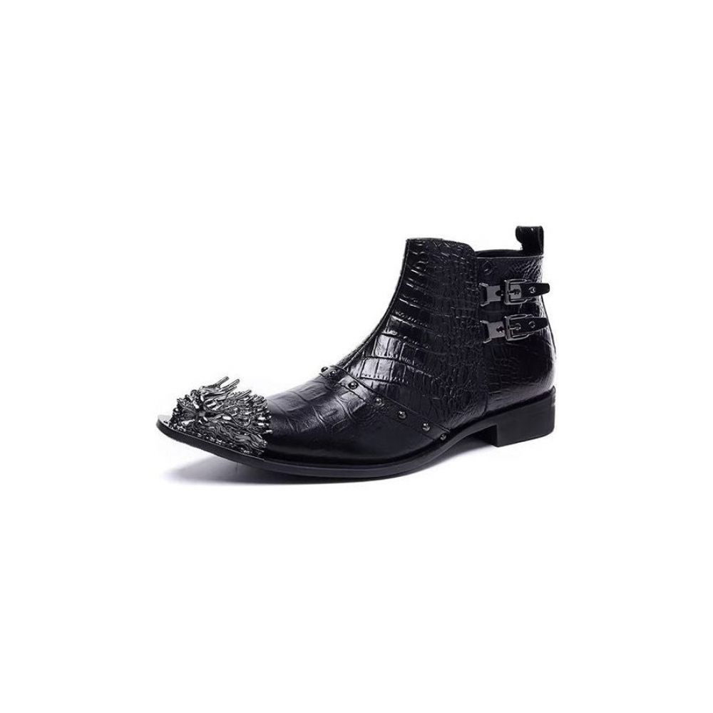 Bottes Pour Hommes Habillées Cuir À Texture Croco Exquises