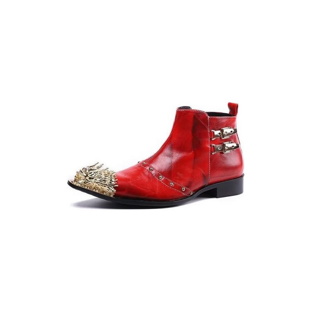 Bottes Pour Hommes Habillées Cuir À Texture Croco Exquises - Rouge