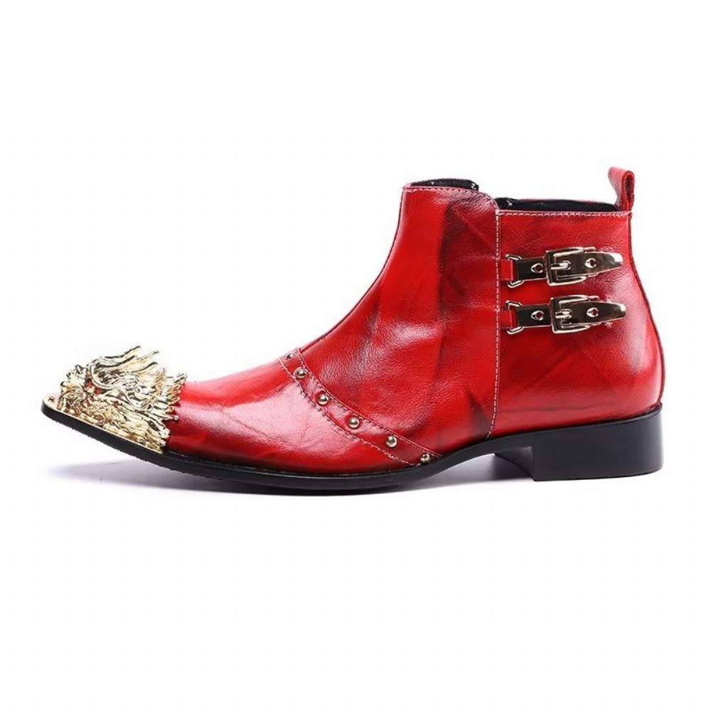 Bottes Pour Hommes Habillées Cuir À Texture Croco Exquises - Rouge