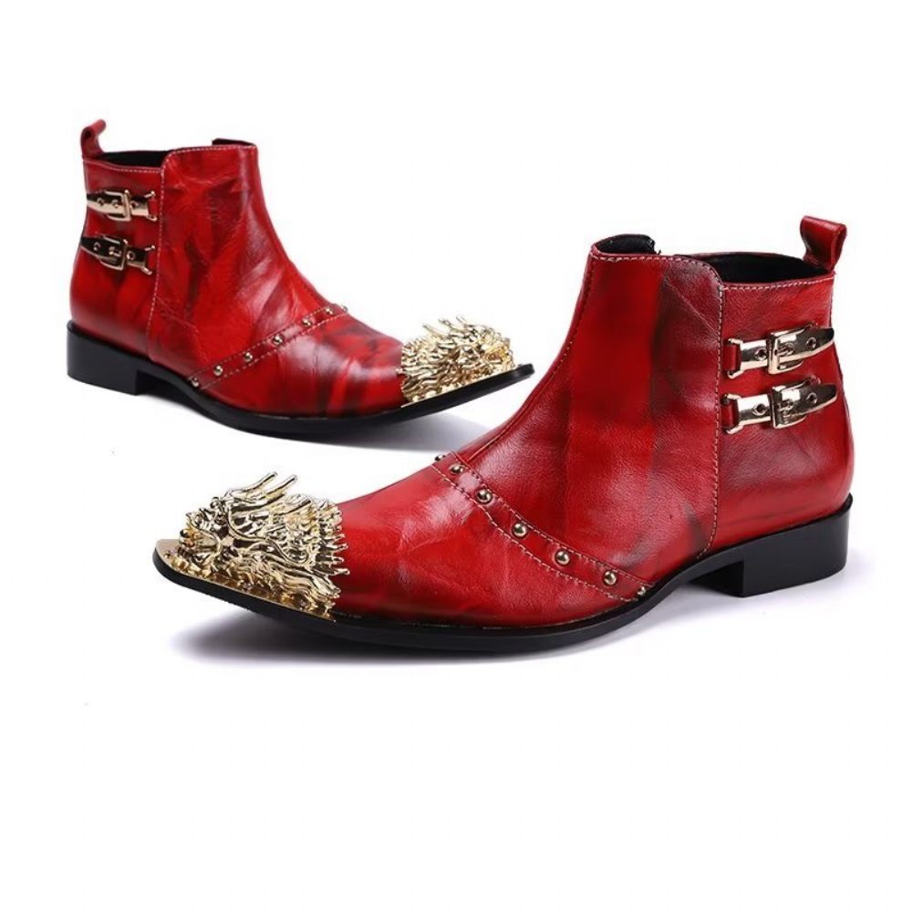 Bottes Pour Hommes Habillées Cuir À Texture Croco Exquises - Rouge