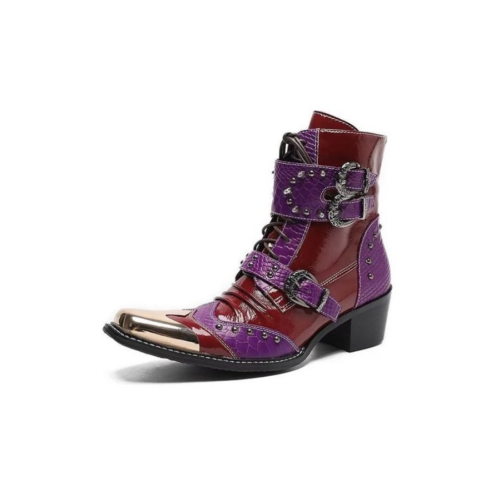 Bottes Pour Hommes Habillées Cuir À Texture Croco Luxe - Violet