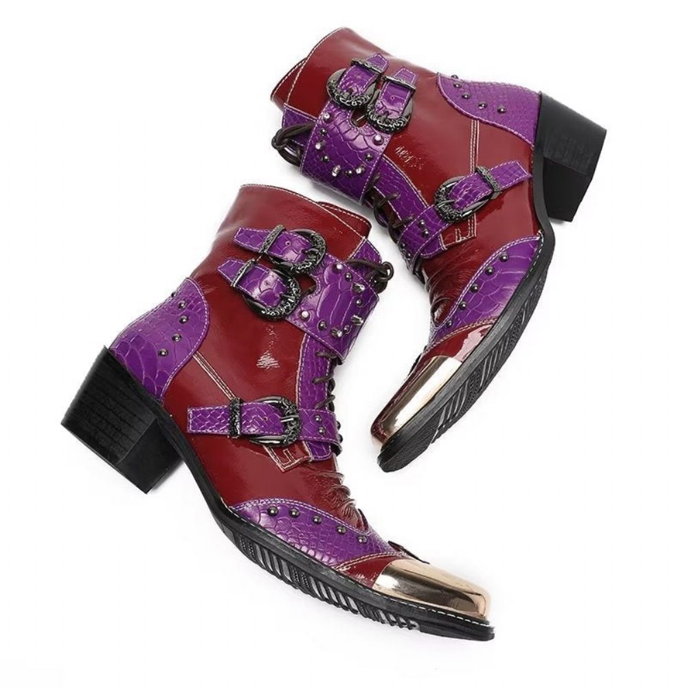 Bottes Pour Hommes Habillées Cuir À Texture Croco Luxe - Violet