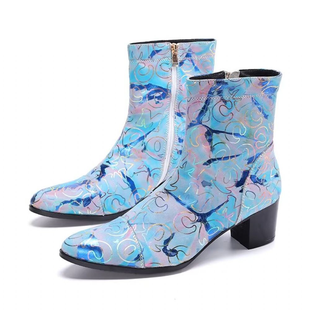 Bottes Pour Hommes Habillées Cuir Véritable À Motif Exotique - Bleu