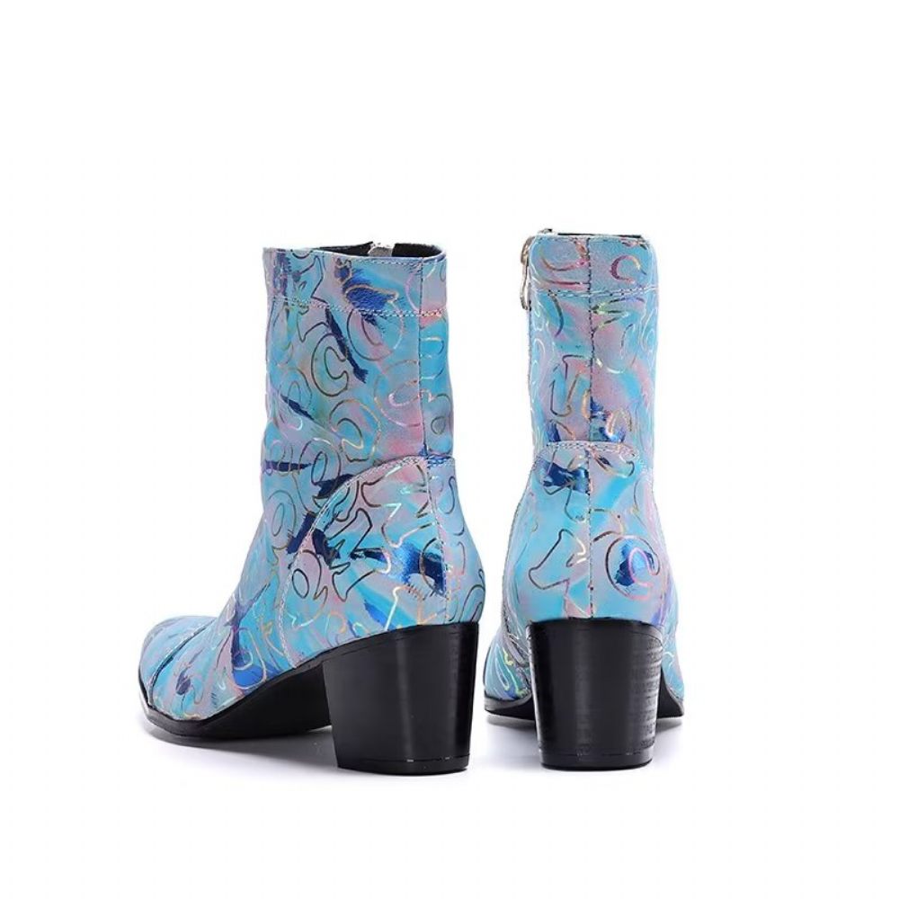 Bottes Pour Hommes Habillées Cuir Véritable À Motif Exotique - Bleu