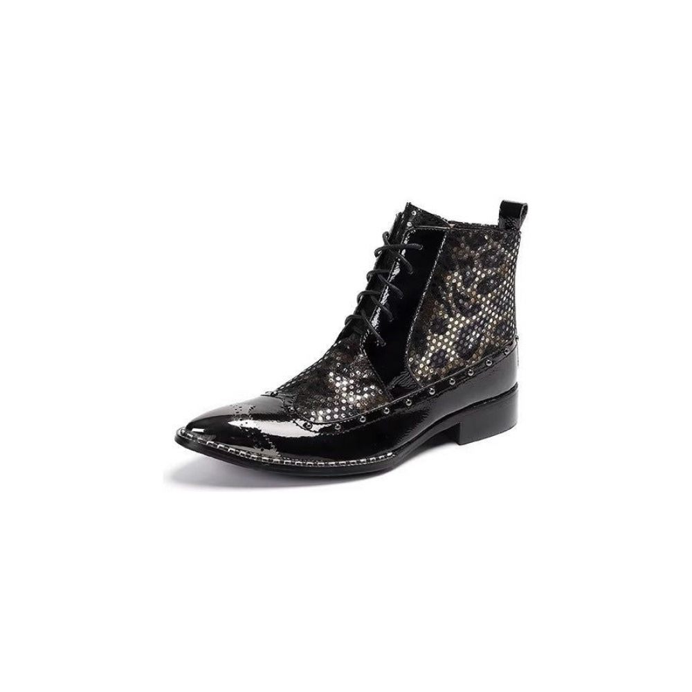 Bottes Pour Hommes Habillées Cuir Véritable À Motif Exotique - Noir