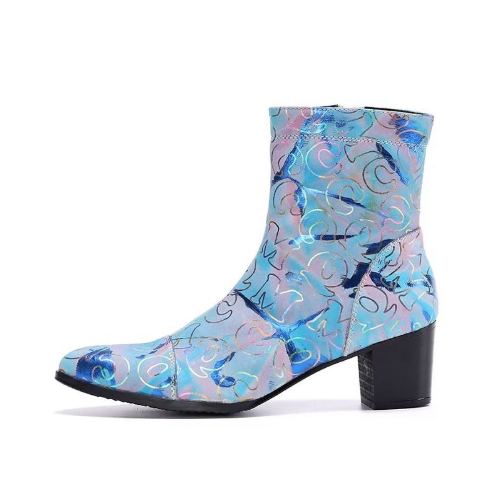 Bottes Pour Hommes Habillées Cuir Véritable À Motif Exotique - Bleu