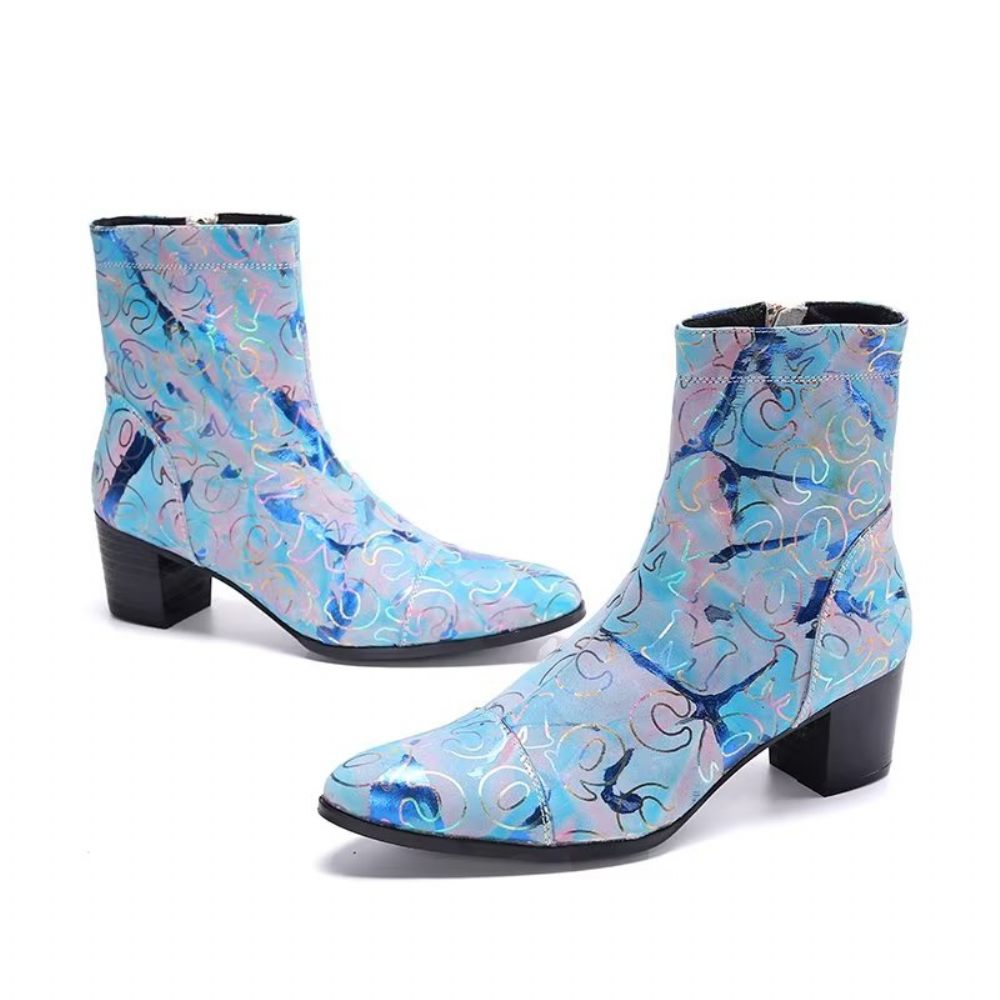 Bottes Pour Hommes Habillées Cuir Véritable À Motif Exotique - Bleu