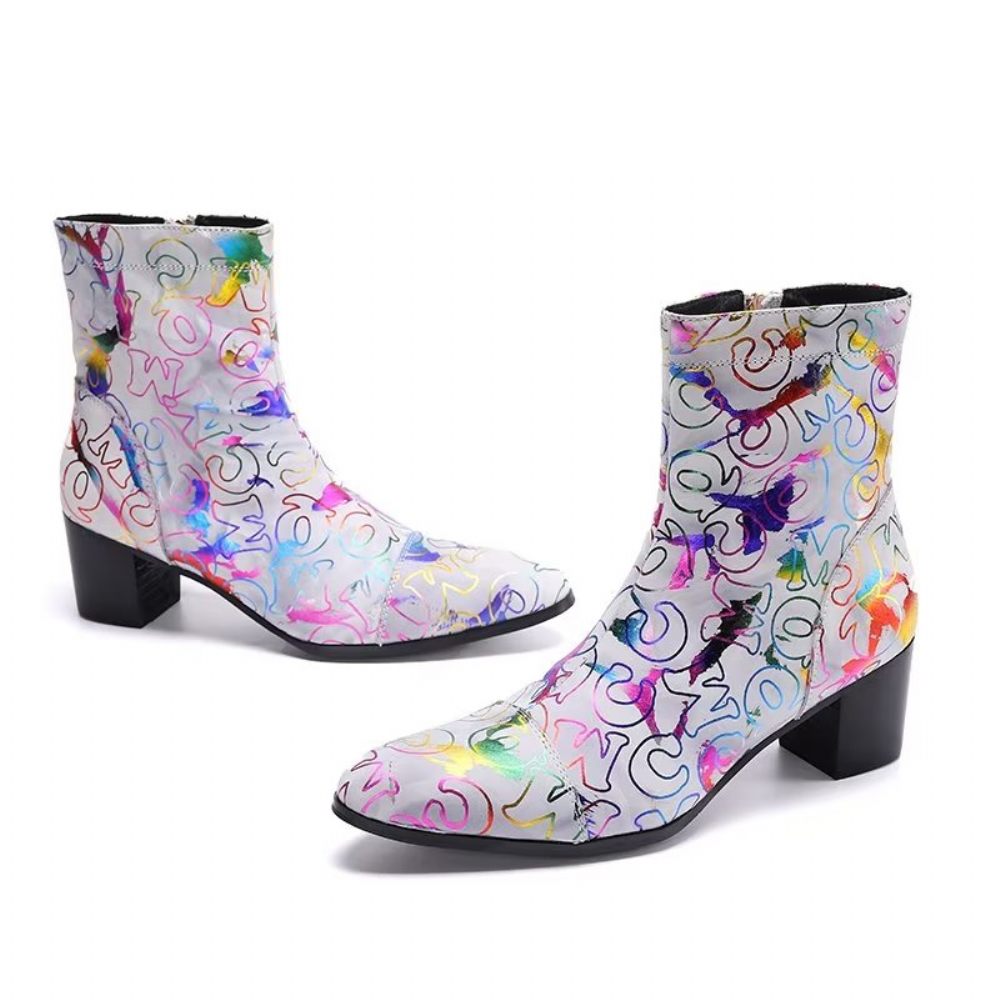 Bottes Pour Hommes Habillées Cuir Véritable À Motif Exotique - Multicolore