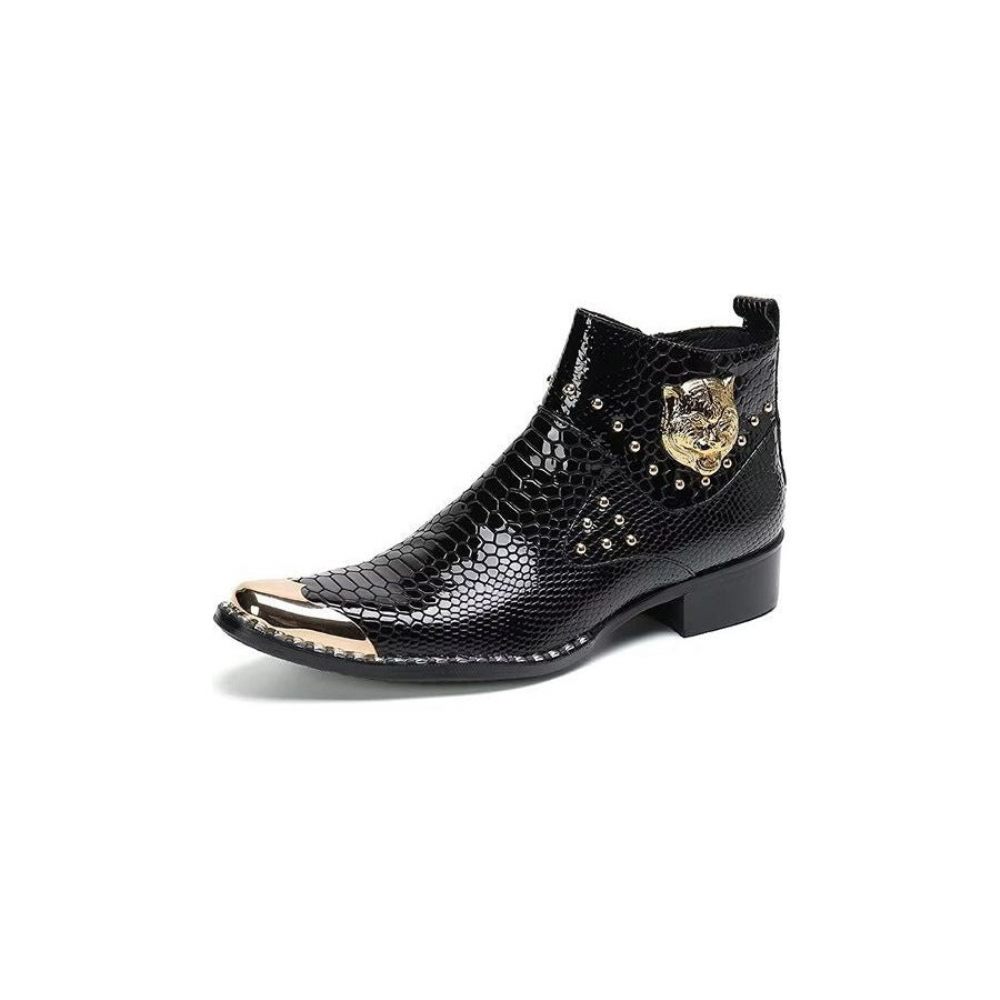 Bottes Pour Hommes Habillées Cuir Véritable Texture Croco