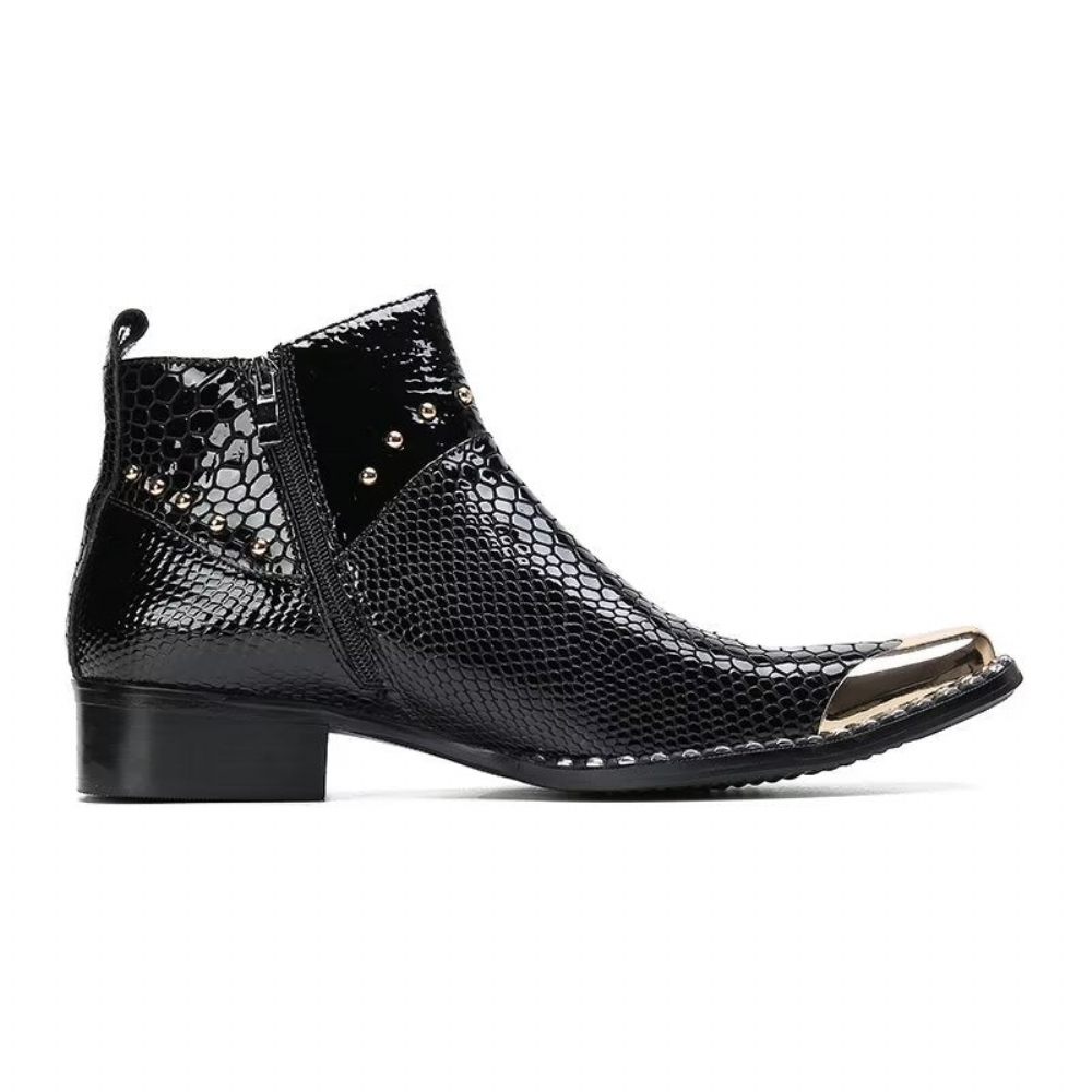 Bottes Pour Hommes Habillées Cuir Véritable Texture Croco - Noir