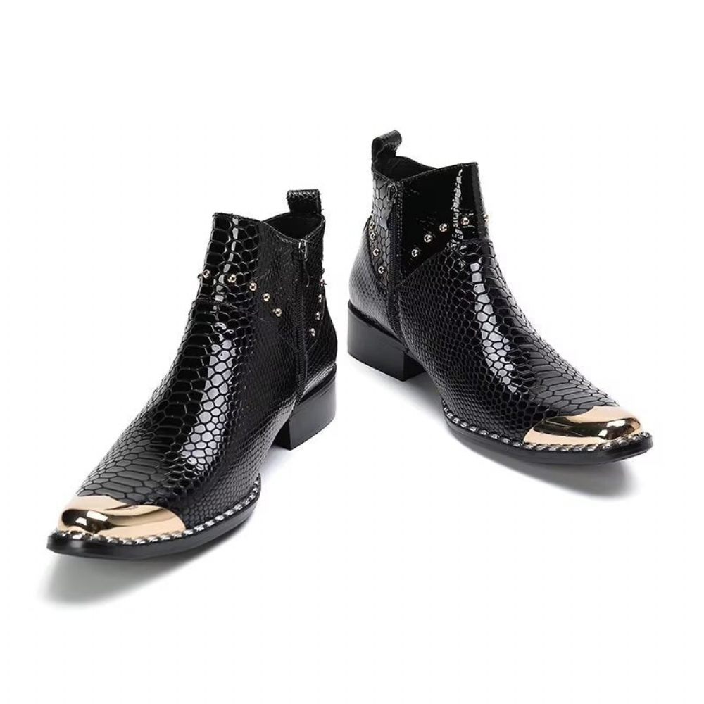 Bottes Pour Hommes Habillées Cuir Véritable Texture Croco - Noir