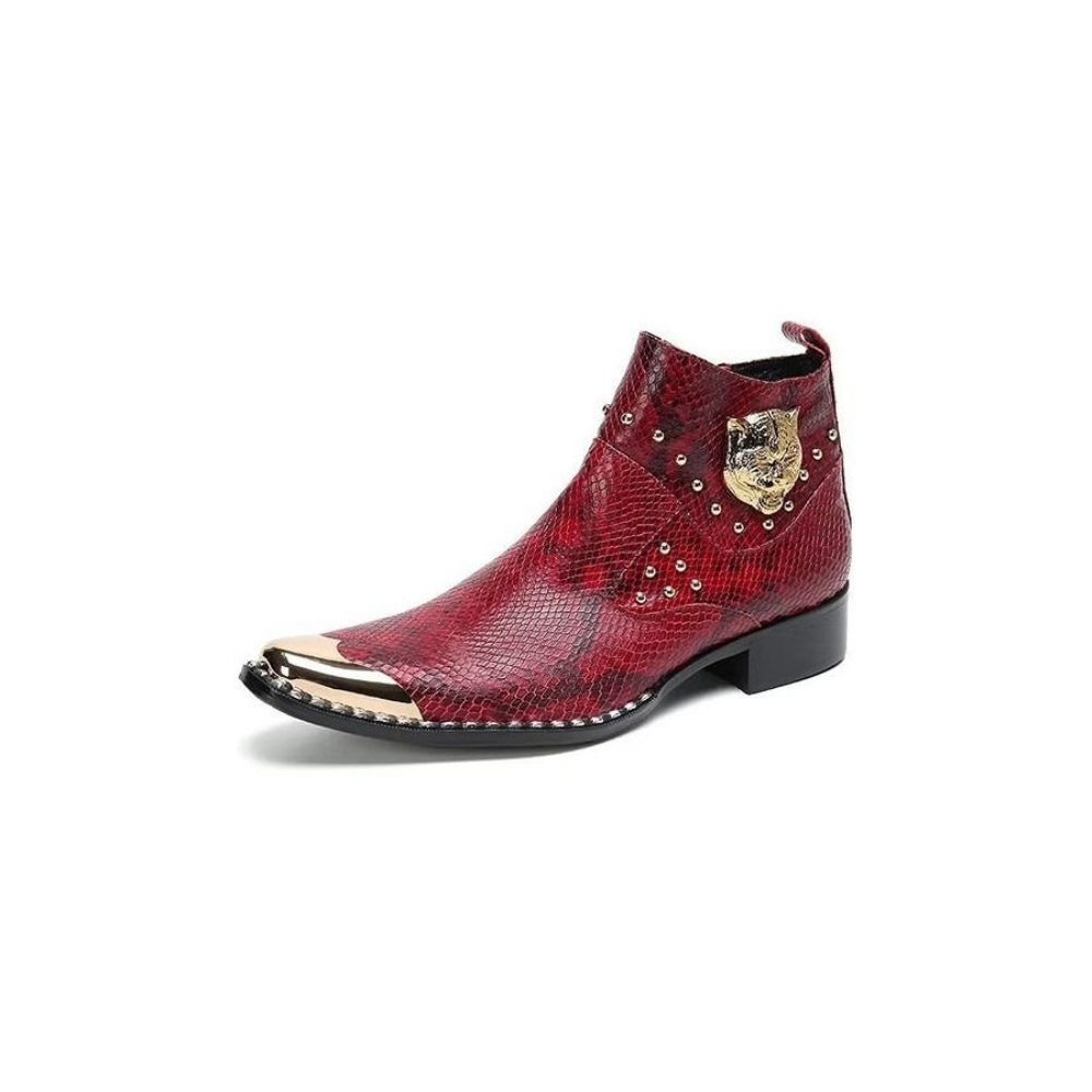 Bottes Pour Hommes Habillées Cuir Véritable Texture Croco - Rouge