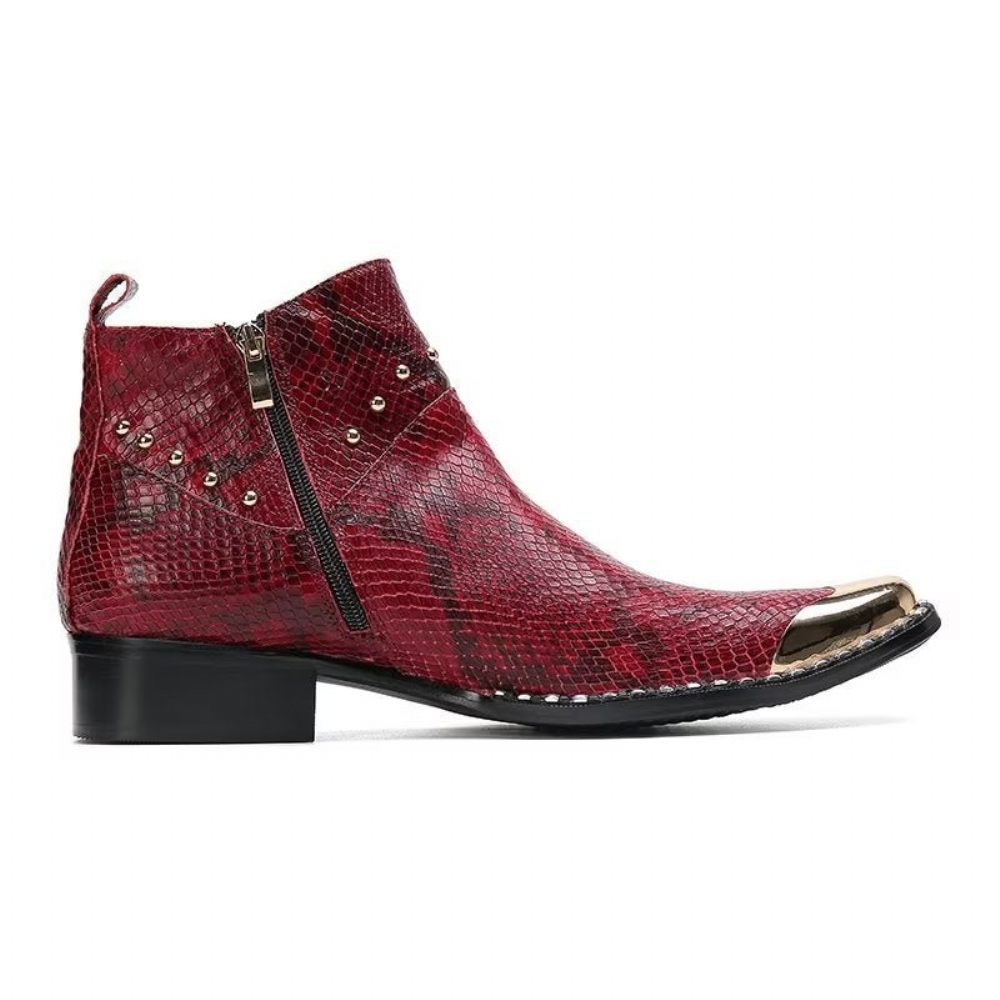 Bottes Pour Hommes Habillées Cuir Véritable Texture Croco - Rouge