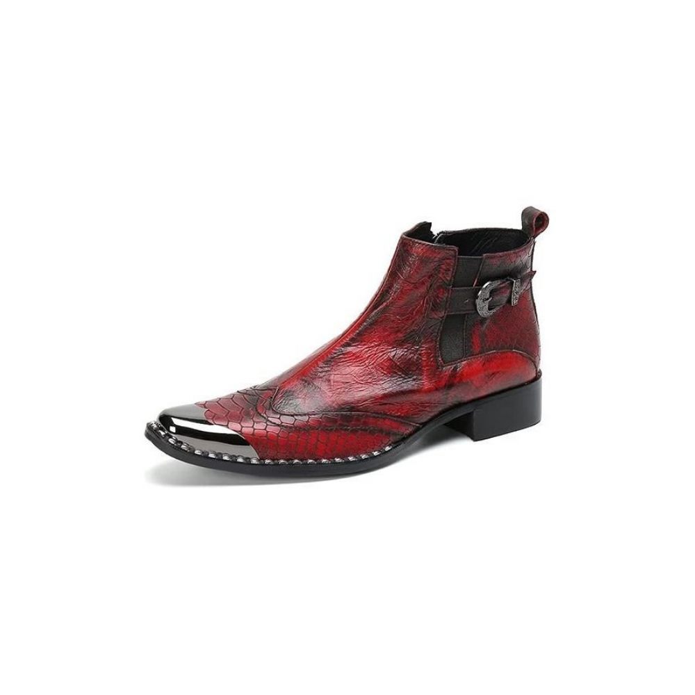 Bottes Pour Hommes Habillées Cuir Véritable À Texture Croco Luxe - Rouge