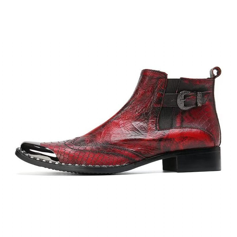 Bottes Pour Hommes Habillées Cuir Véritable À Texture Croco Luxe - Rouge