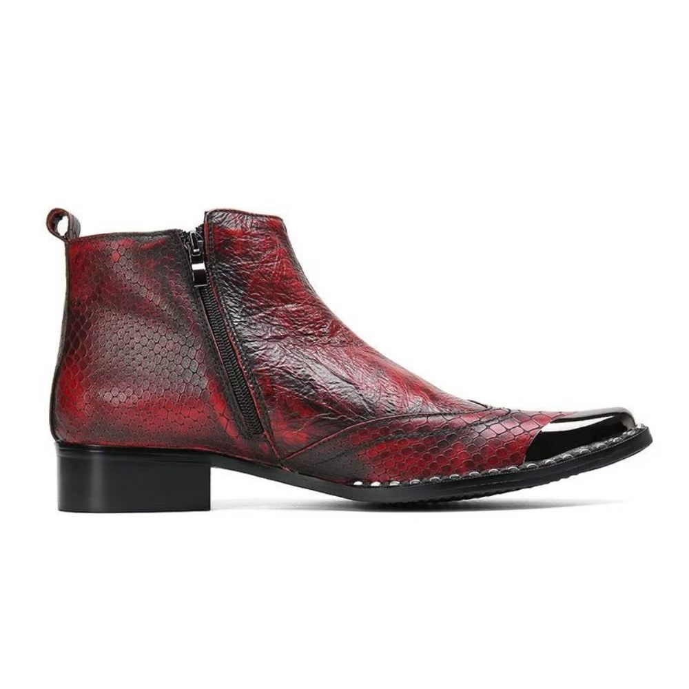 Bottes Pour Hommes Habillées Cuir Véritable À Texture Croco Luxe - Rouge