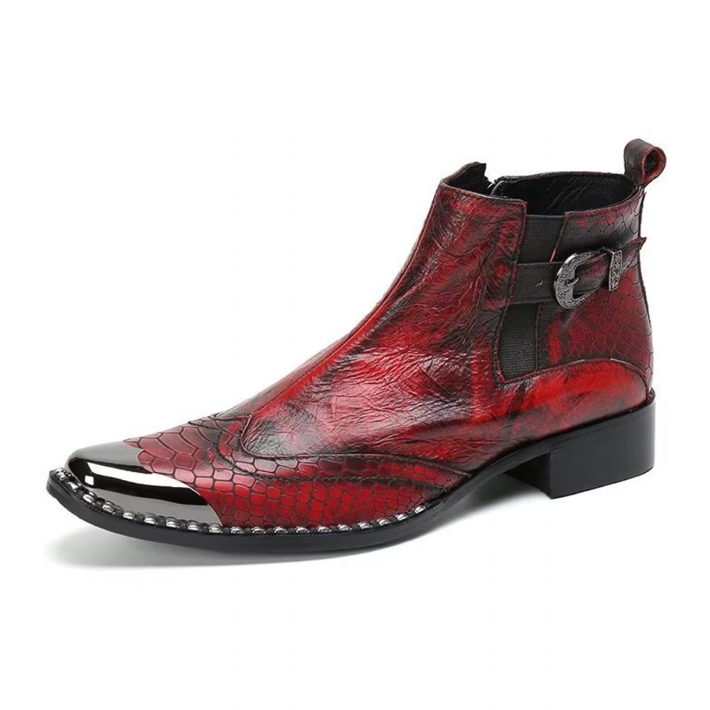 Bottes Pour Hommes Habillées Cuir Véritable À Texture Croco Luxe - Rouge