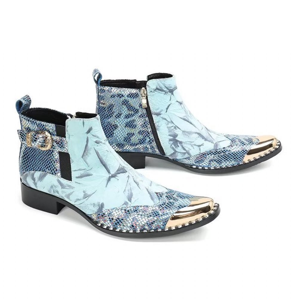 Bottes Pour Hommes Habillées Cuir Véritable À Texture Croco Luxe - Bleu