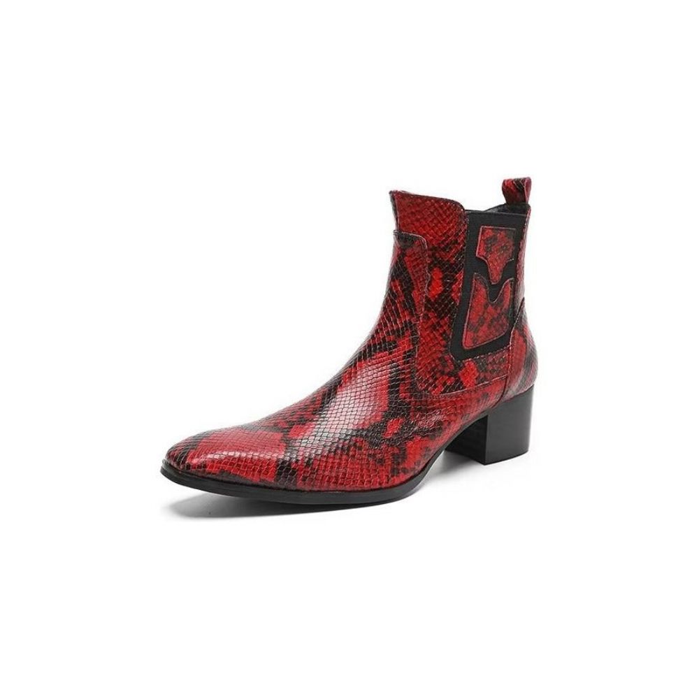 Bottes Pour Hommes Habillées À Fermeture Éclair Cuir Serpent Exotique - Rouge