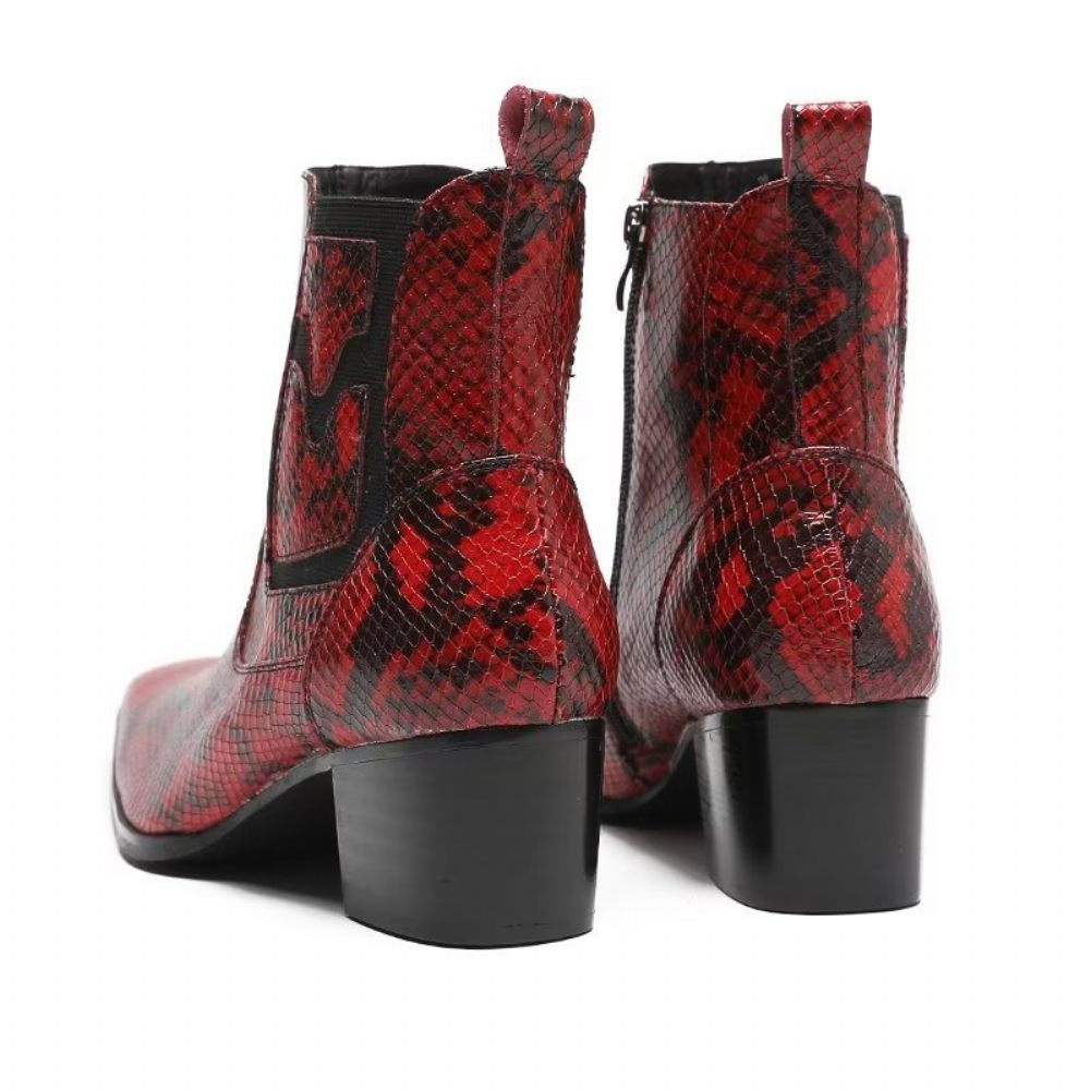 Bottes Pour Hommes Habillées À Fermeture Éclair Cuir Serpent Exotique - Rouge