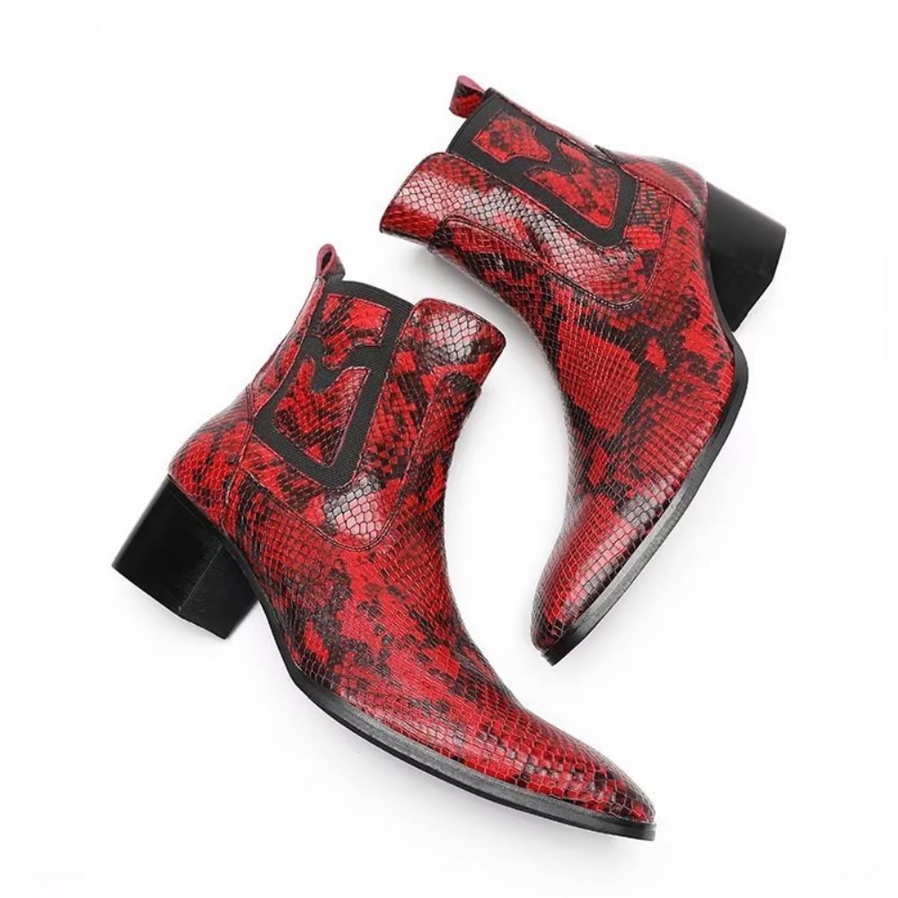 Bottes Pour Hommes Habillées À Fermeture Éclair Cuir Serpent Exotique - Rouge