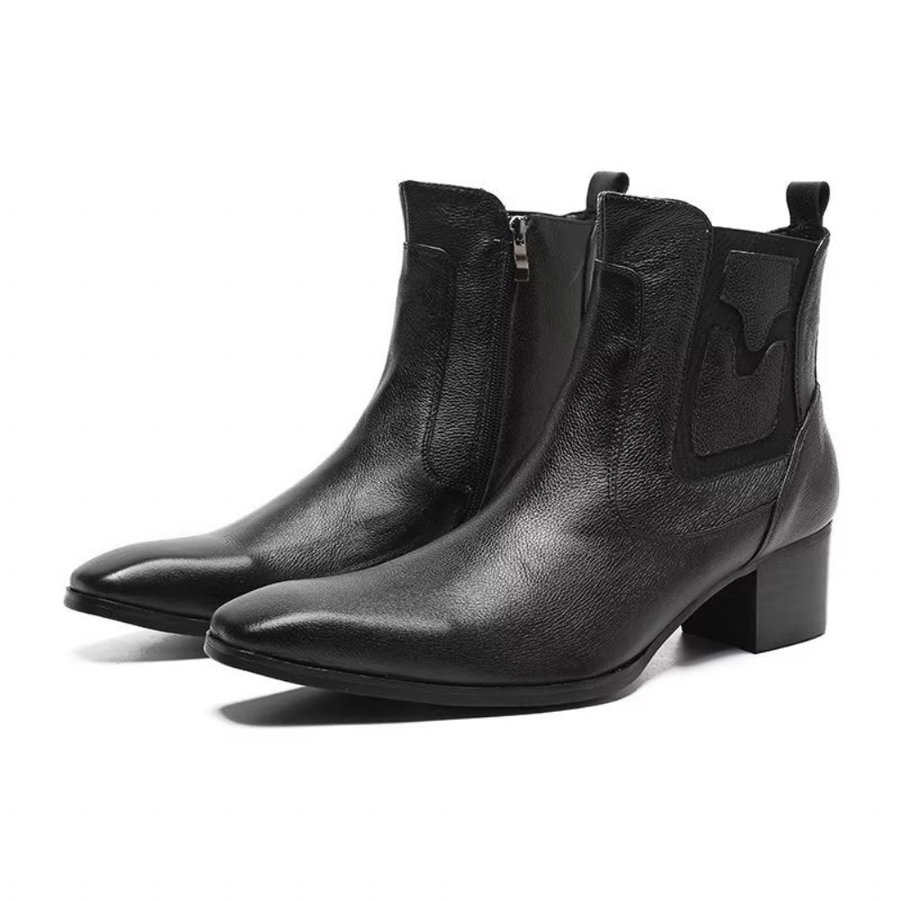 Bottes Pour Hommes Habillées À Fermeture Éclair Cuir Serpent Exotique - Noir