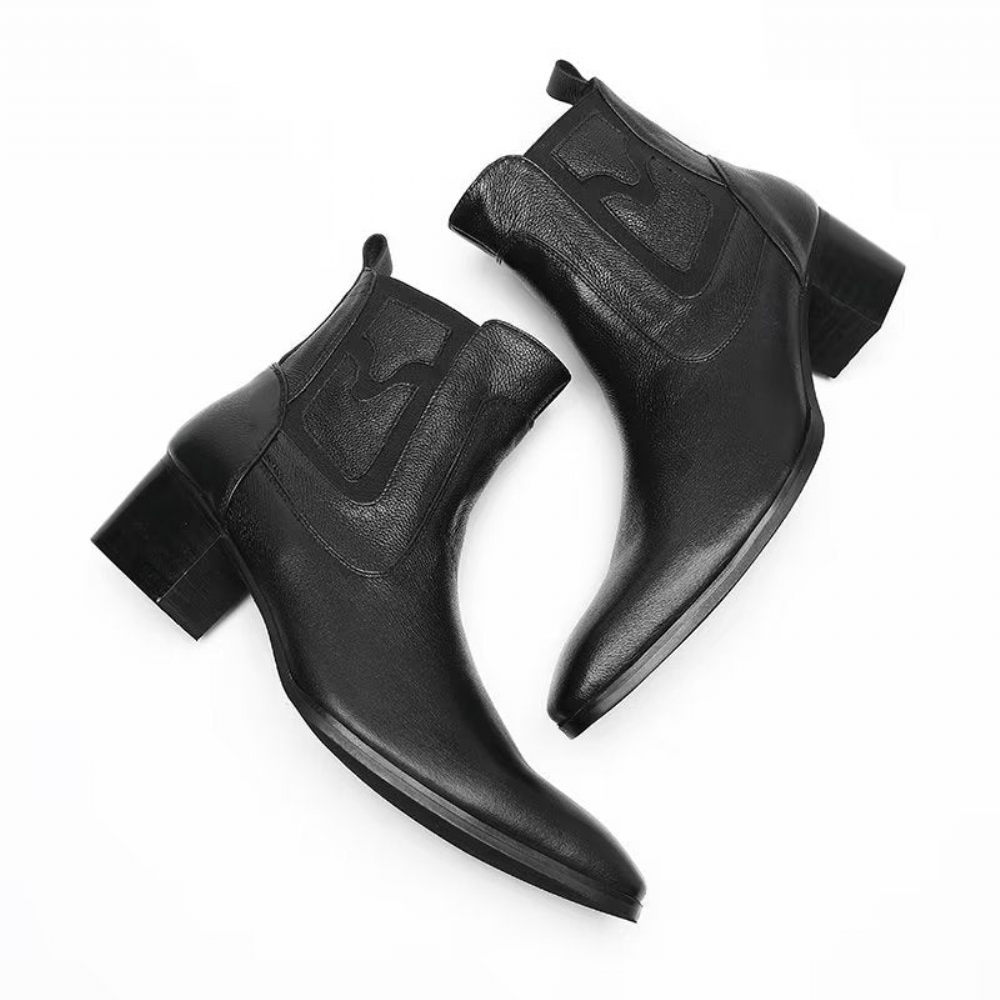 Bottes Pour Hommes Habillées À Fermeture Éclair Cuir Serpent Exotique - Noir