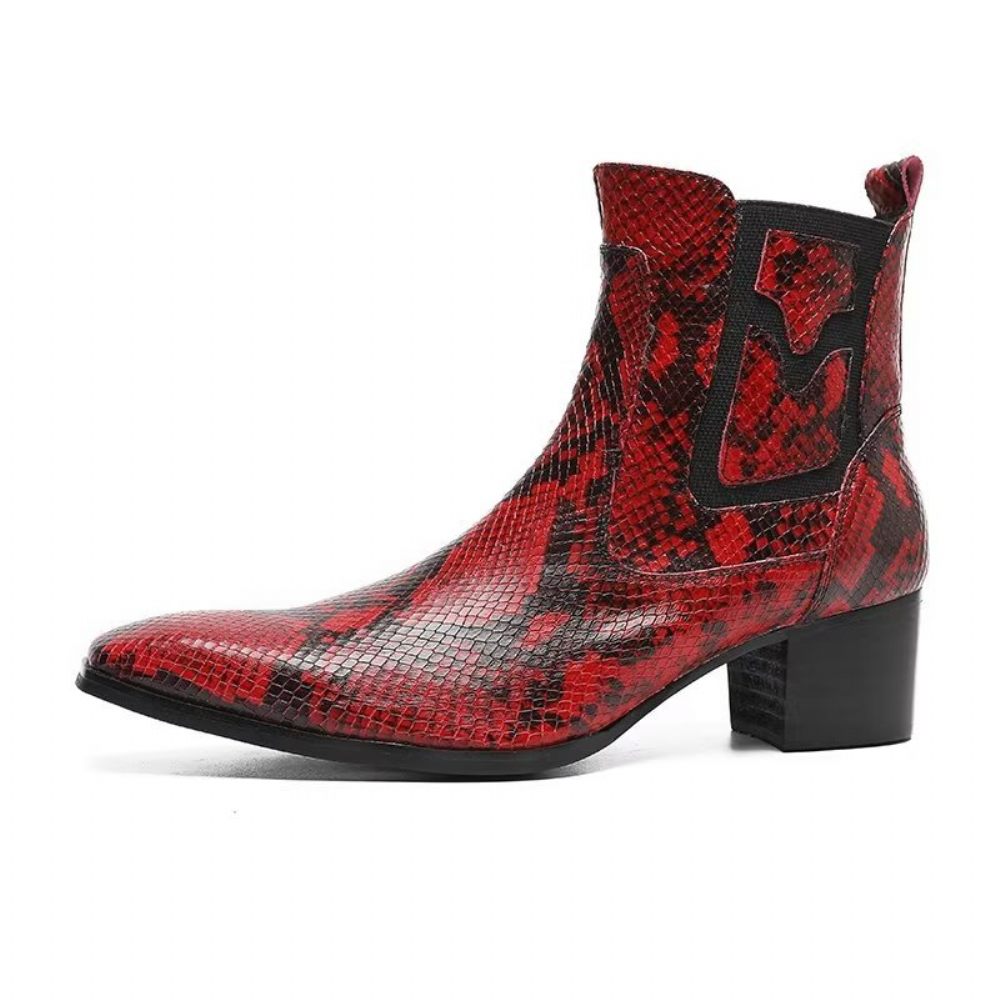 Bottes Pour Hommes Habillées À Fermeture Éclair Cuir Serpent Exotique - Rouge