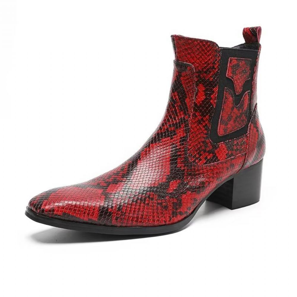 Bottes Pour Hommes Habillées À Fermeture Éclair Cuir Serpent Exotique - Rouge