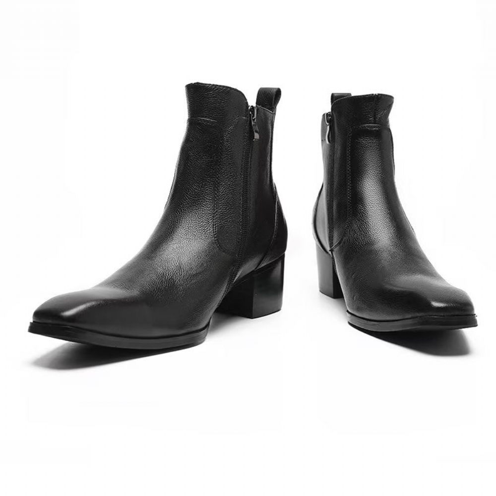 Bottes Pour Hommes Habillées À Fermeture Éclair Cuir Serpent Exotique - Noir