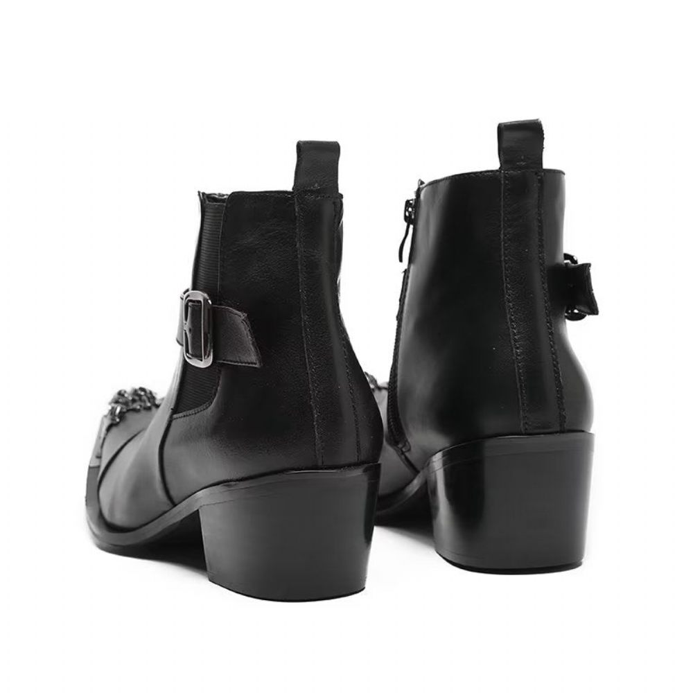 Bottes Pour Hommes Habillées À Fermeture Éclair Cuir Véritable - Noir